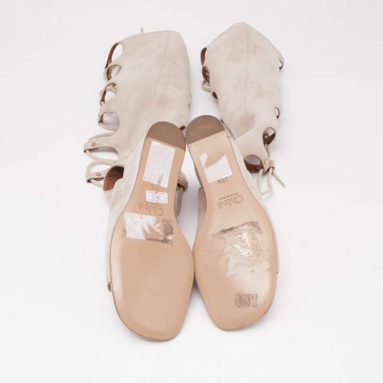 Pre Owned Chloe Beige Suede Gladiator Wedge Ankle Wrap Sandals Size 36.5