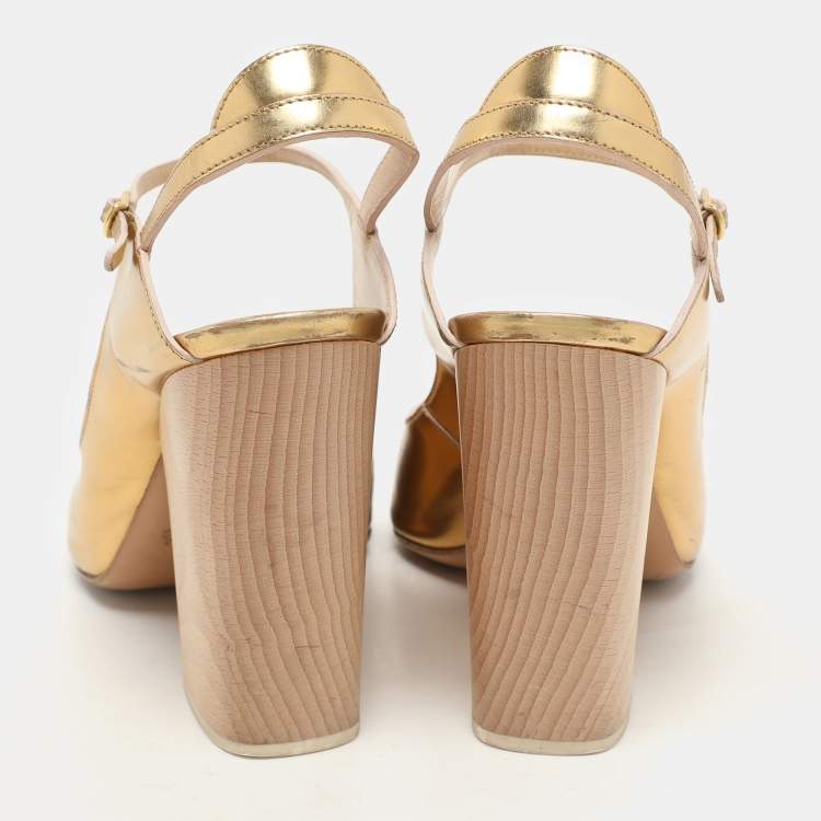 Pre Owned Chloe Gold Leather Ankle Strap Pumps Size 40