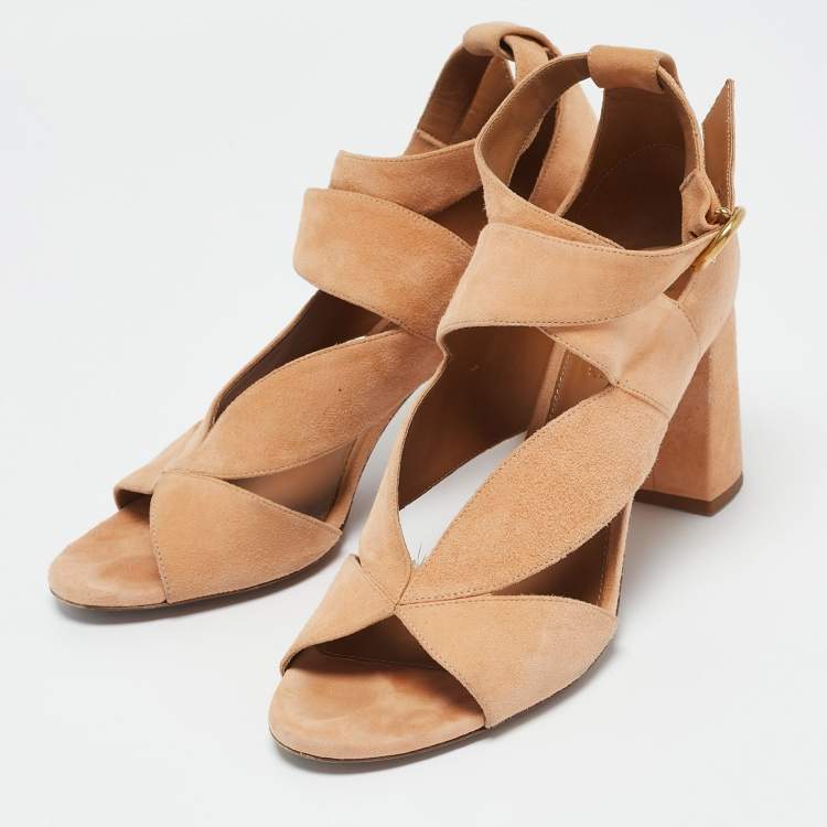 Pre Owned Chloe Orange Suede Ankle Strap Sandals Size 38