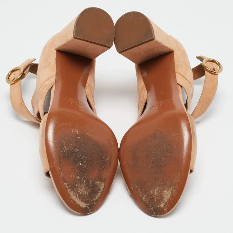 Pre Owned Chloe Orange Suede Ankle Strap Sandals Size 38
