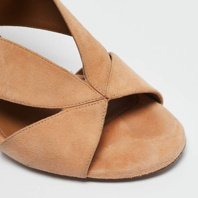 Pre Owned Chloe Orange Suede Ankle Strap Sandals Size 38