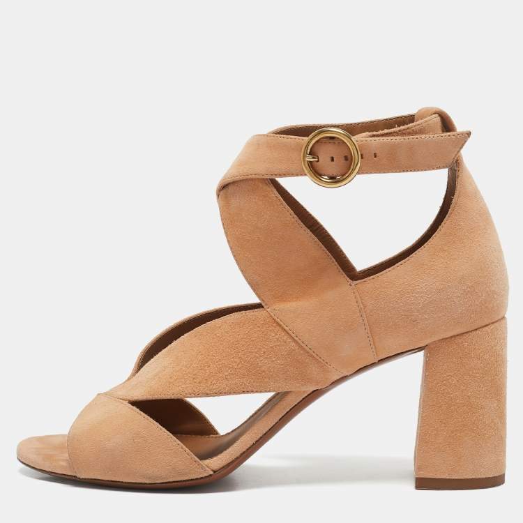 Pre Owned Chloe Orange Suede Ankle Strap Sandals Size 38