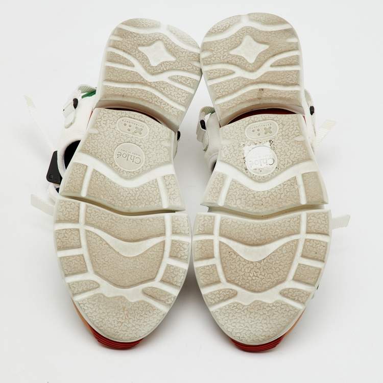Pre Owned Chloé White/Green Fabric and Suede Sonnie Ankle Strap Sandals Size 39