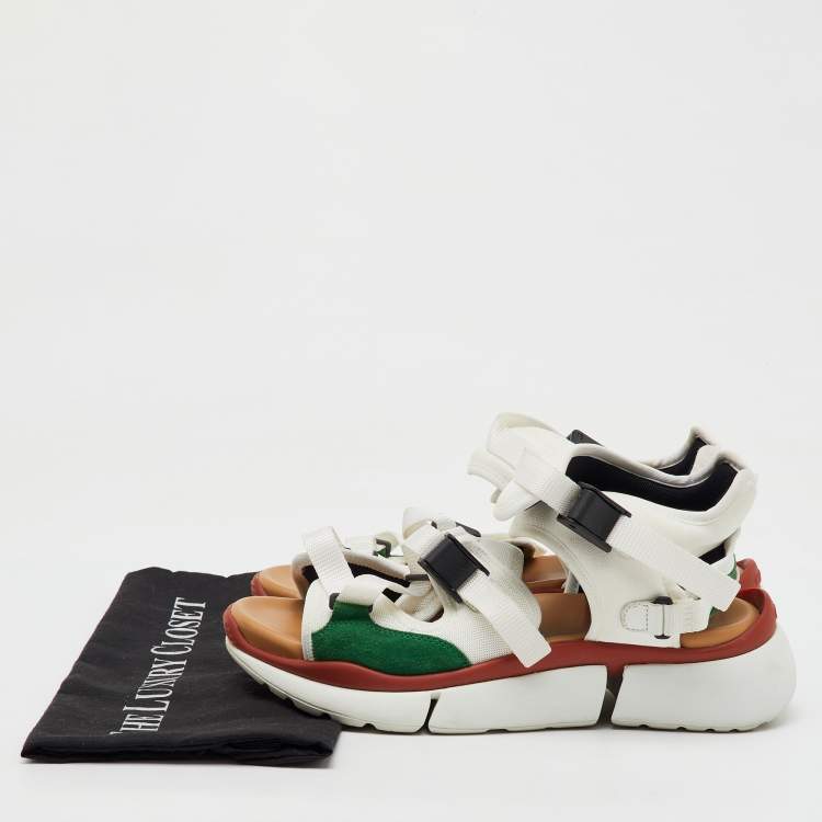 Pre Owned Chloé White/Green Fabric and Suede Sonnie Ankle Strap Sandals Size 39