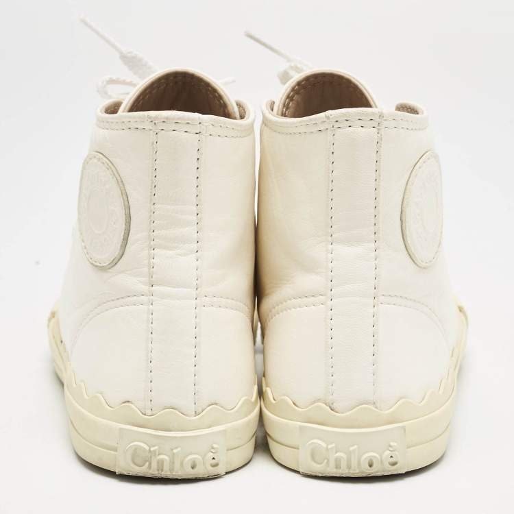 Pre Owned Chloe Off White Leather Kyle High Top Sneakers Size 36