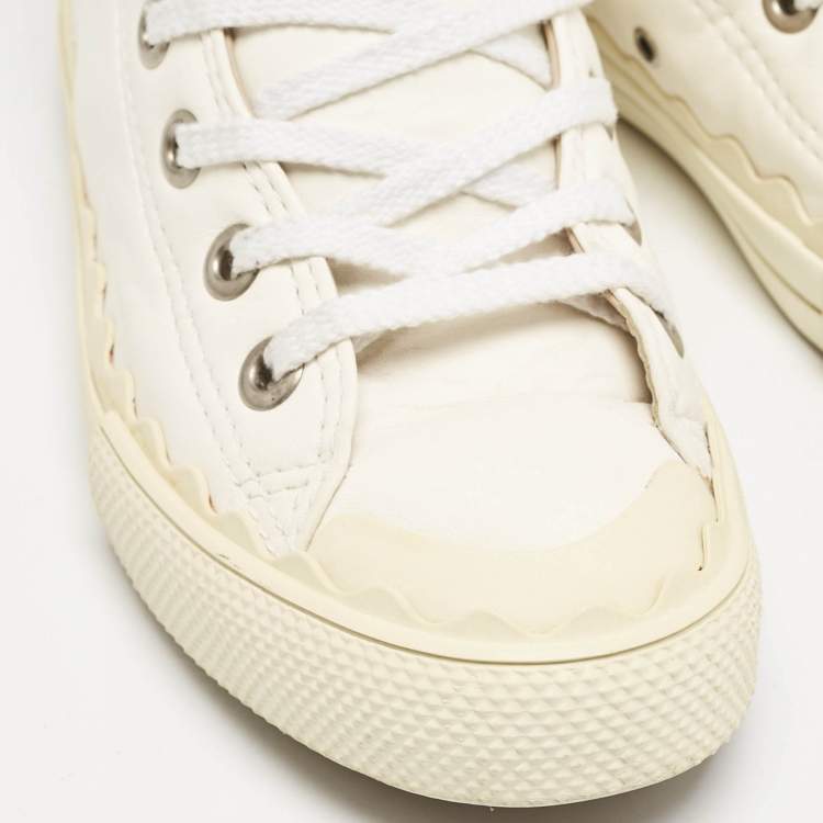 Pre Owned Chloe Off White Leather Kyle High Top Sneakers Size 36