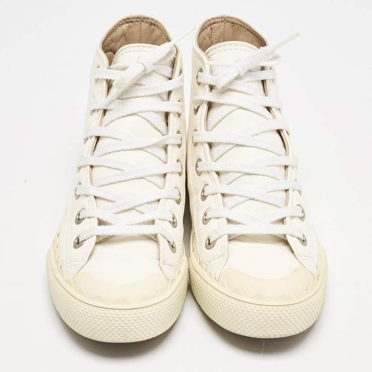 Pre Owned Chloe Off White Leather Kyle High Top Sneakers Size 36