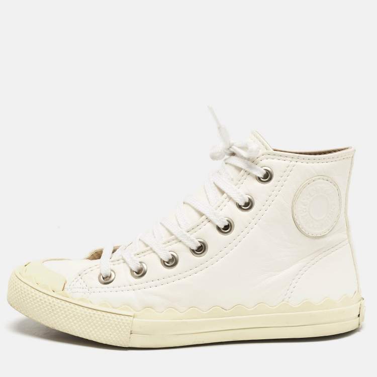Pre Owned Chloe Off White Leather Kyle High Top Sneakers Size 36