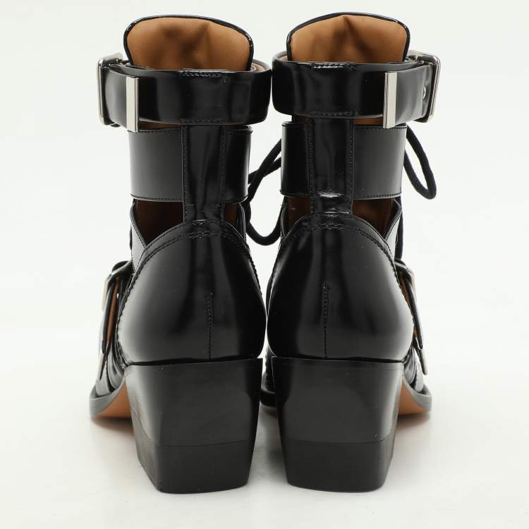 Pre Owned Chloe Black Leather Rylee Pointed Toe Boots Size 35.5