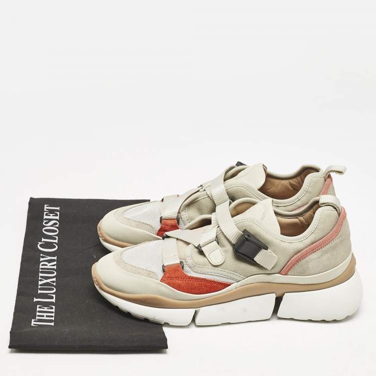 Pre Owned Chloé Multicolor Suede And Fabric Sonnie Low Top Sneakers Size 38