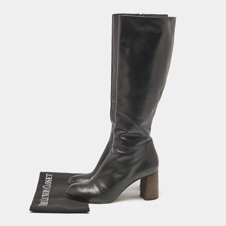 Pre Owned Chloe Black Leather Zip Up Knee Length Boots Size 40