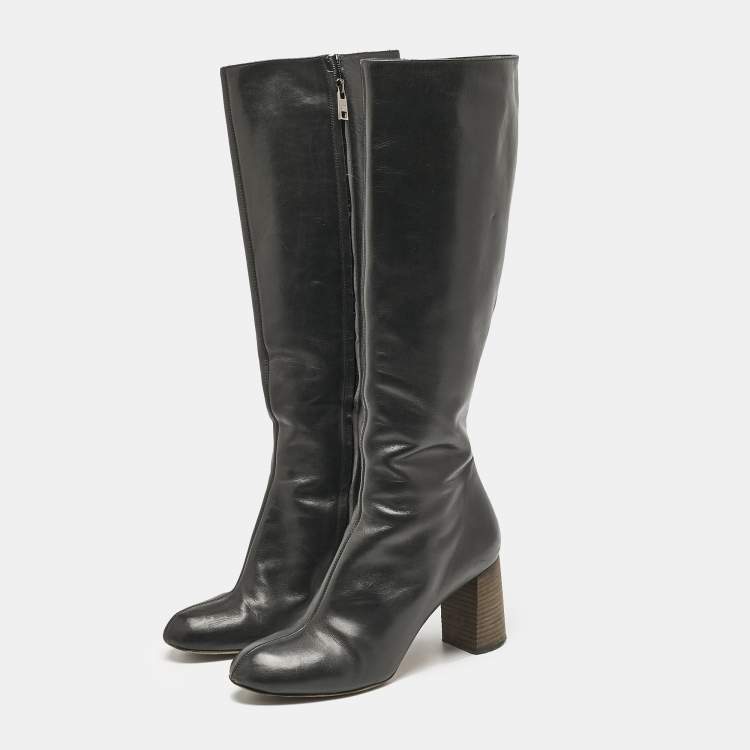Pre Owned Chloe Black Leather Zip Up Knee Length Boots Size 40