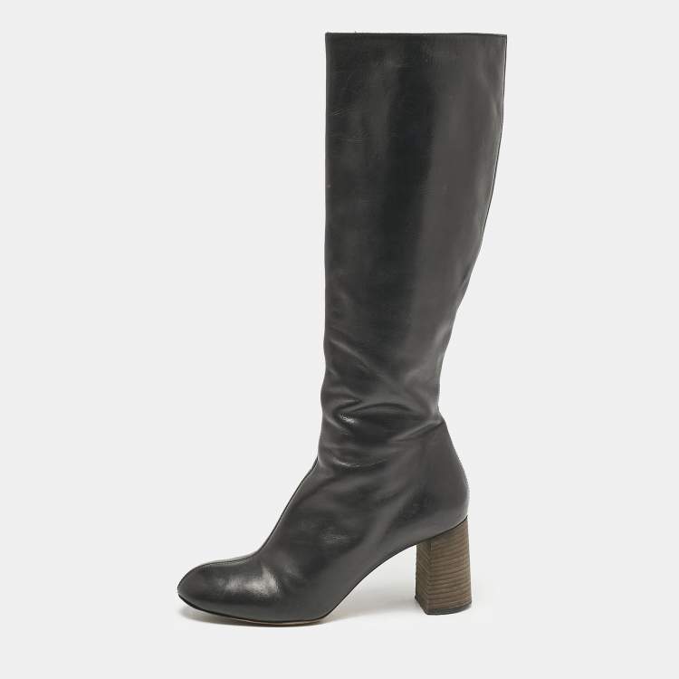 Pre Owned Chloe Black Leather Zip Up Knee Length Boots Size 40