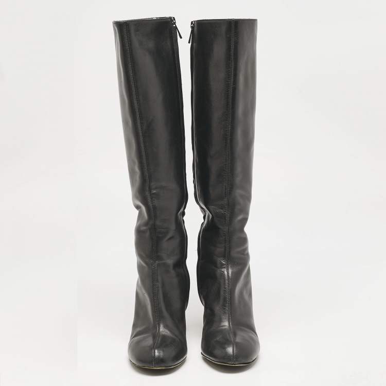 Pre Owned Chloe Black Leather Zip Up Knee Length Boots Size 40