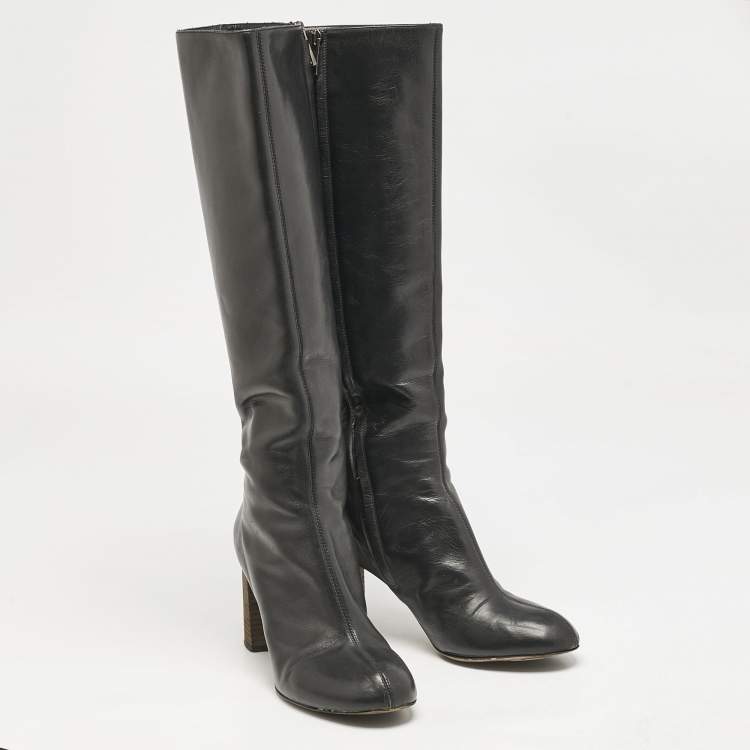 Pre Owned Chloe Black Leather Zip Up Knee Length Boots Size 40