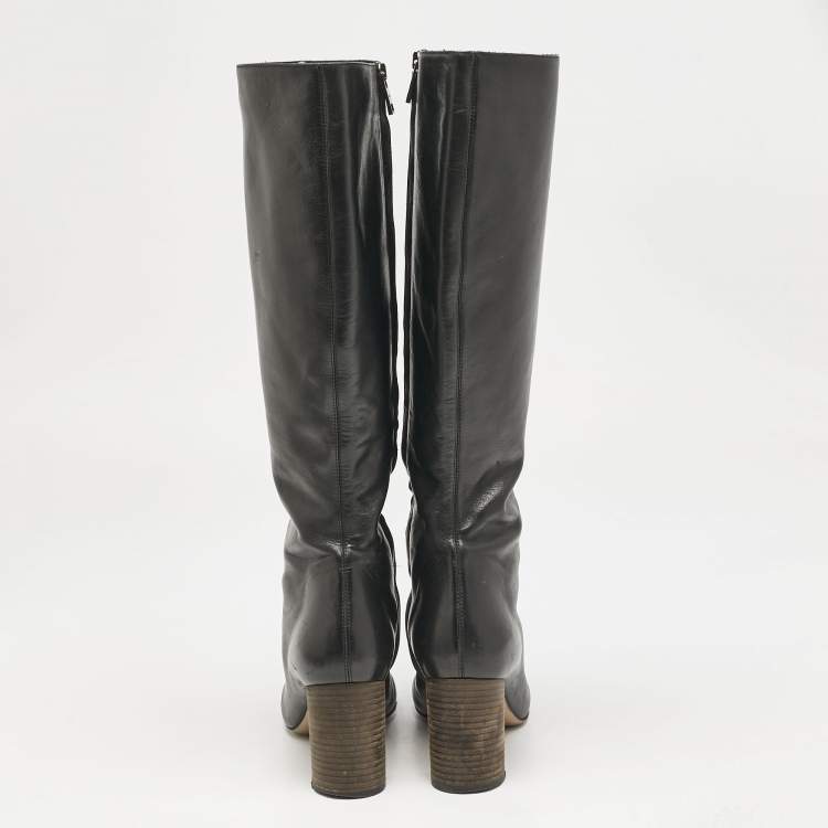 Pre Owned Chloe Black Leather Zip Up Knee Length Boots Size 40