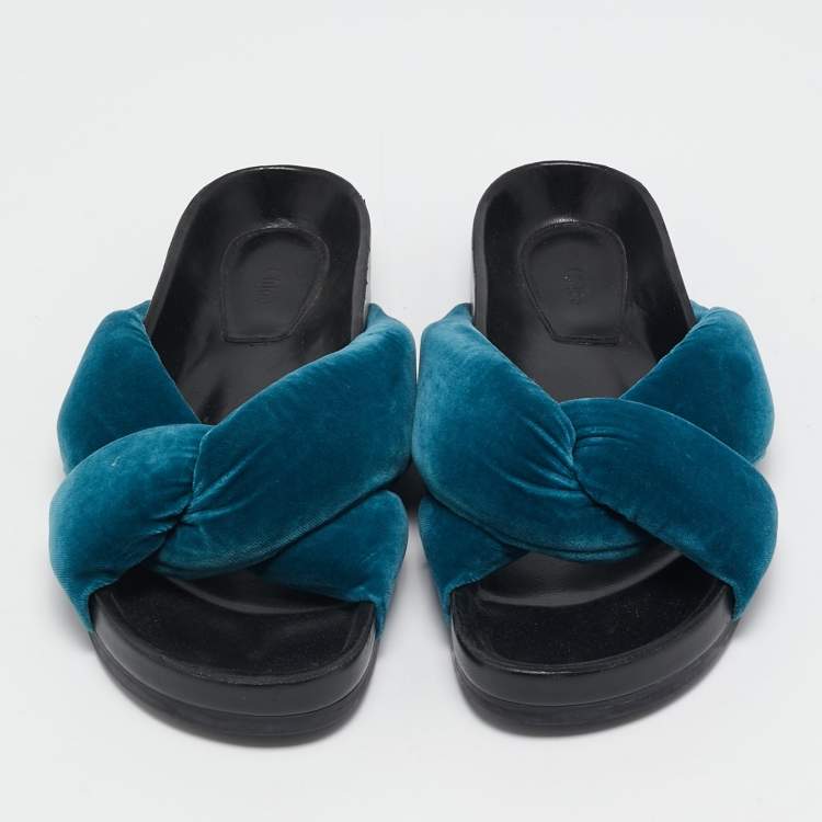 Pre Owned Chloe Blue Velvet Crisscross  Flat Sandals Size 39