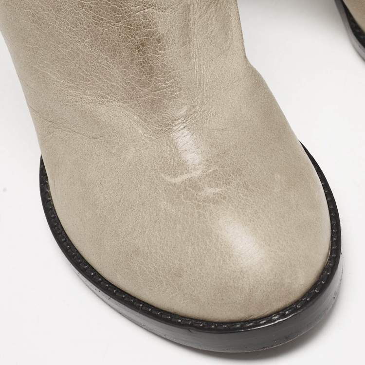 Pre Owned Chloe Beige Quilted Leather Ankle Boots Size 36.5