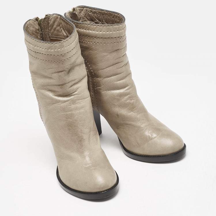 Pre Owned Chloe Beige Quilted Leather Ankle Boots Size 36.5