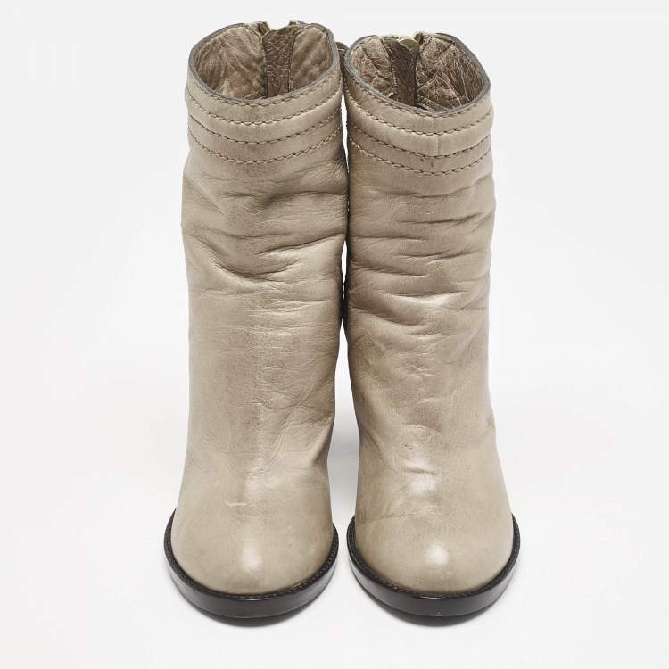 Pre Owned Chloe Beige Quilted Leather Ankle Boots Size 36.5