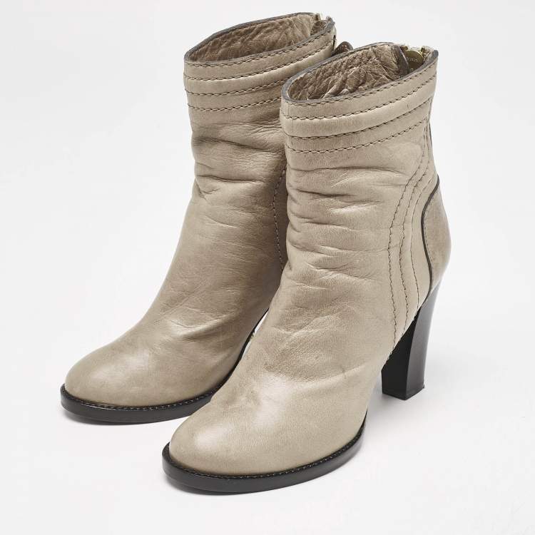 Pre Owned Chloe Beige Quilted Leather Ankle Boots Size 36.5