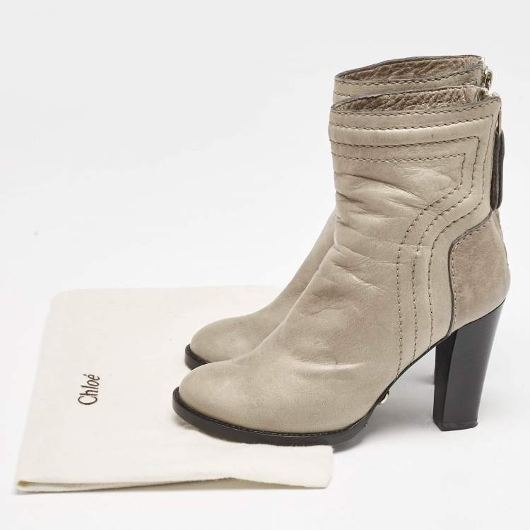 Pre Owned Chloe Beige Quilted Leather Ankle Boots Size 36.5