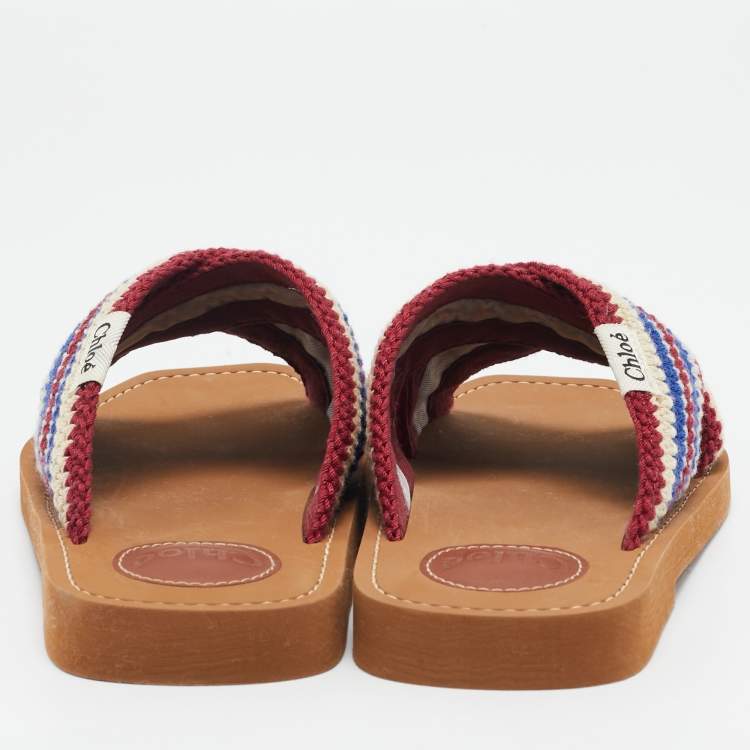 Pre Owned Chloe Multicolor Knit Fabric Woody Flat Sandals Size 37