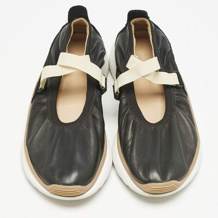 Pre Owned Chloe Black Leather Sonnie Ballerina Sneakers Size 36