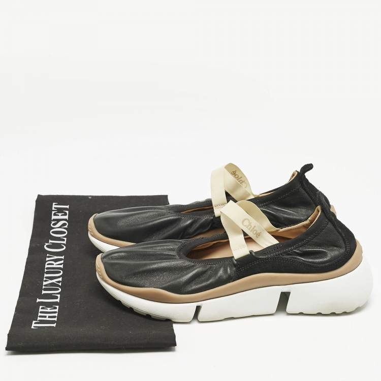 Pre Owned Chloe Black Leather Sonnie Ballerina Sneakers Size 36