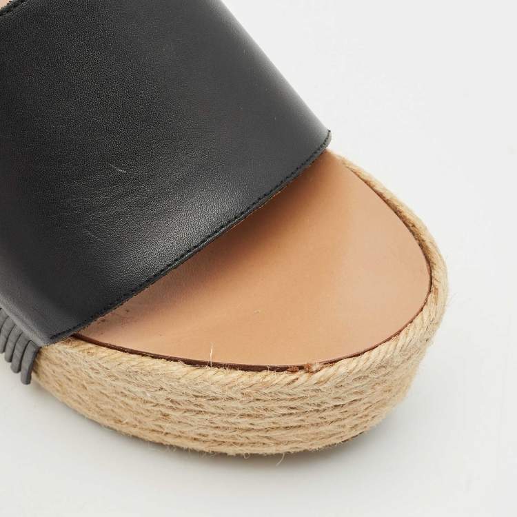 Pre Owned Chloe Black Leather Estel Wedge Slide Sandals Size 36
