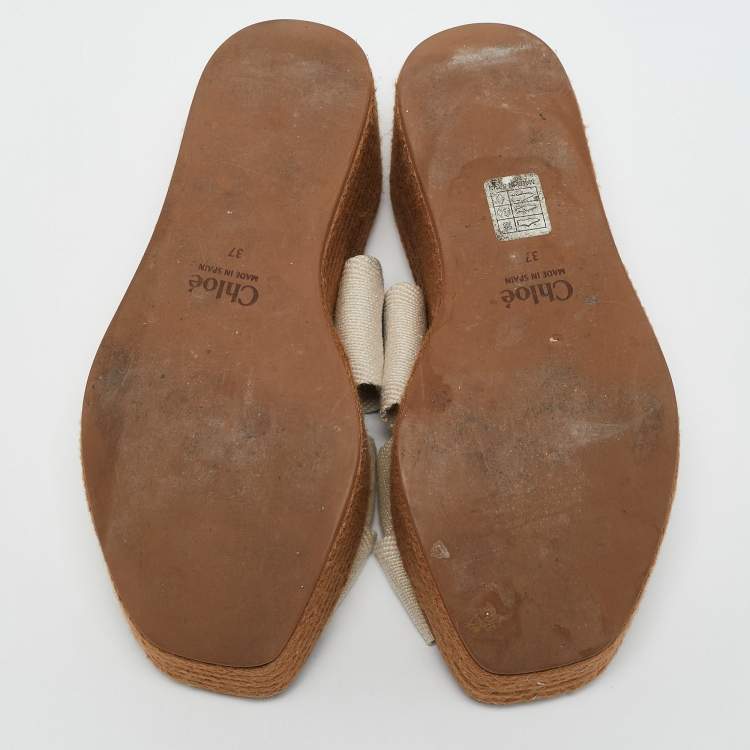 Pre Owned Chloe White Canvas Woody Espadrille Sandals Size 37