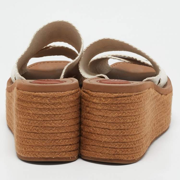 Pre Owned Chloe White Canvas Woody Espadrille Sandals Size 37