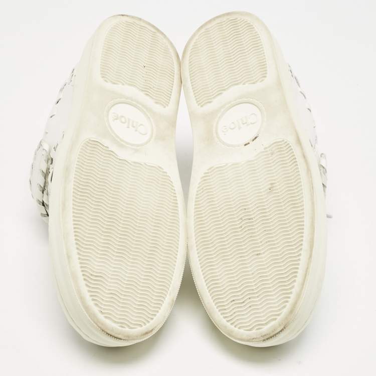 Pre Owned Chloé White Leather Whipstitch Trim Sneakers Size 37