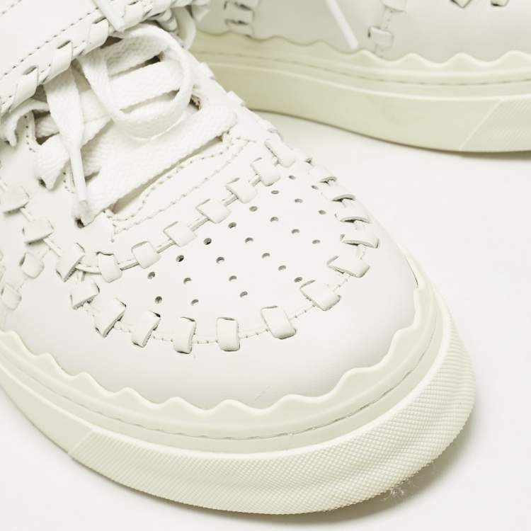 Pre Owned Chloé White Leather Whipstitch Trim Sneakers Size 37