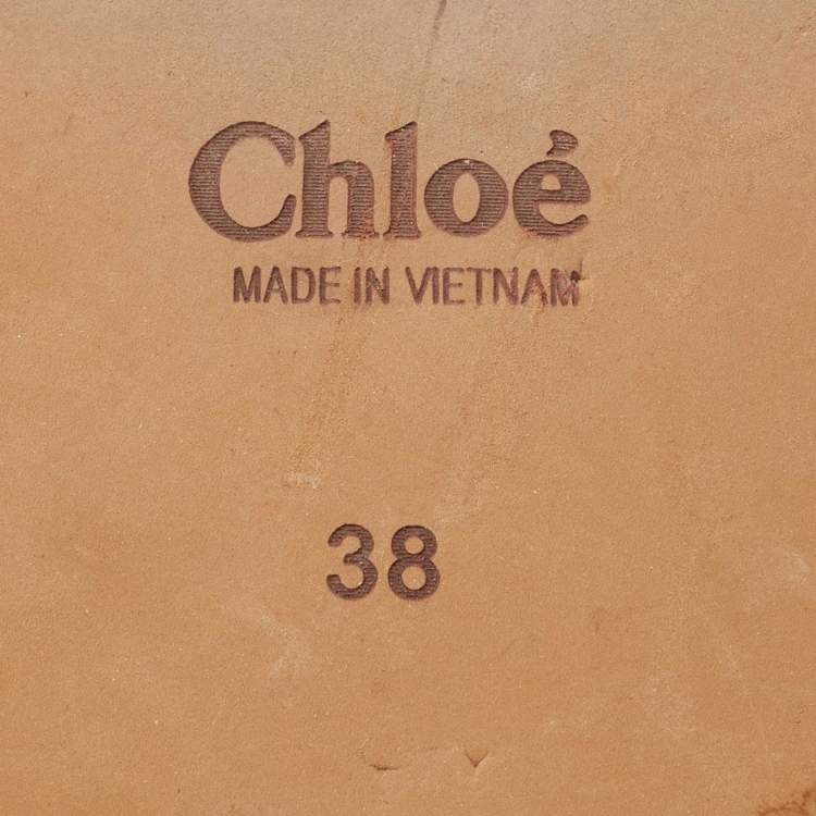 Pre Owned Chloe Off White Logo Print Canvas Woody Flat Slides Size 38