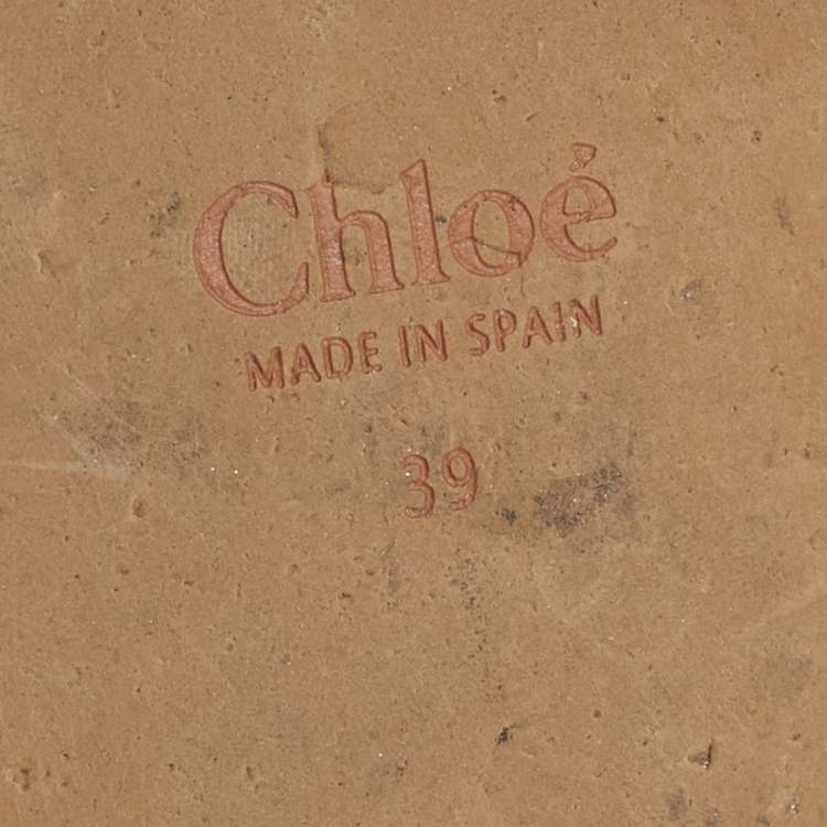Pre Owned Chloe Beige Canvas Logo Print Woody Wedge Platform Slide Sandals Size 39