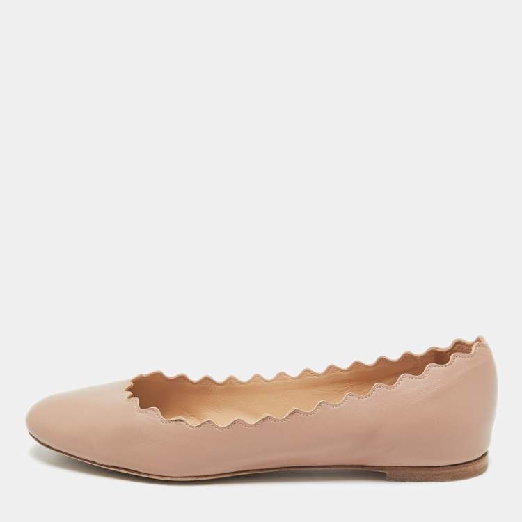 Pre Owned Chloe Dusty Pink Leather Scallop Lauren Ballet Flats Size 36.5