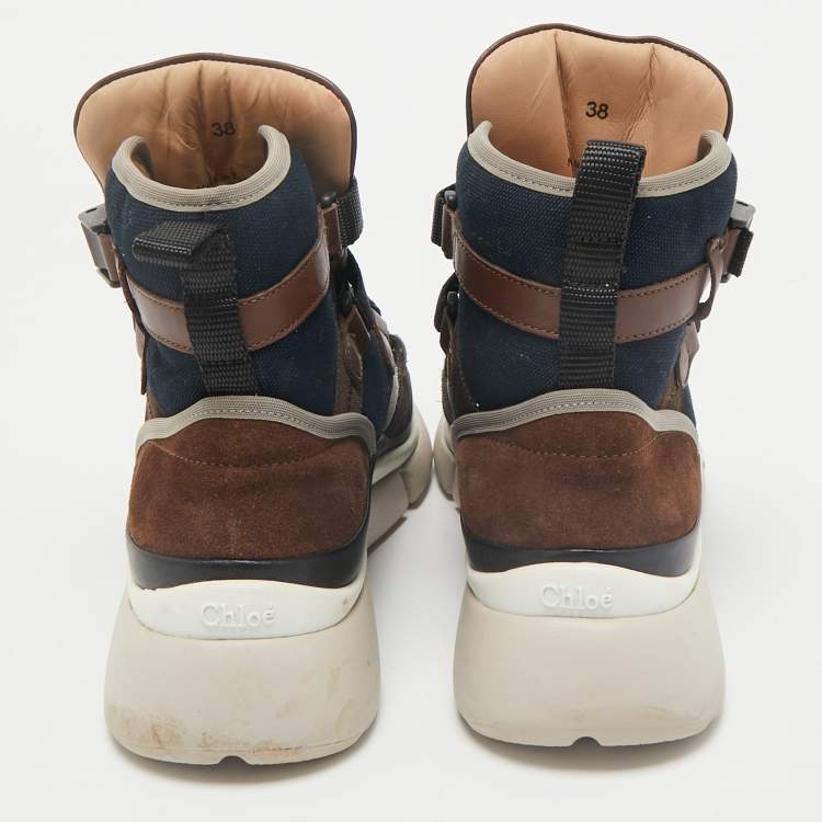 Pre Owned Chloe Multicolor Canvas and Suede Sonnie High Top Sneakers Size 38