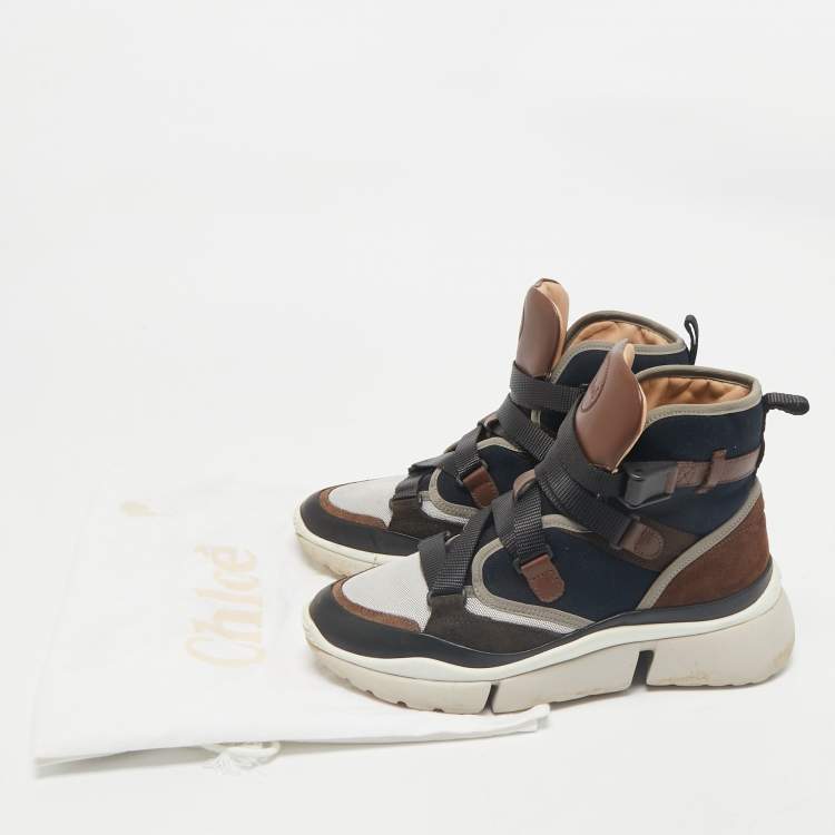 Pre Owned Chloe Multicolor Canvas and Suede Sonnie High Top Sneakers Size 38