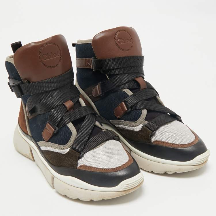 Pre Owned Chloe Multicolor Canvas and Suede Sonnie High Top Sneakers Size 38