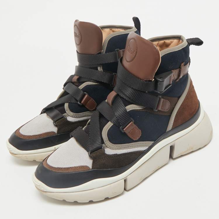 Pre Owned Chloe Multicolor Canvas and Suede Sonnie High Top Sneakers Size 38