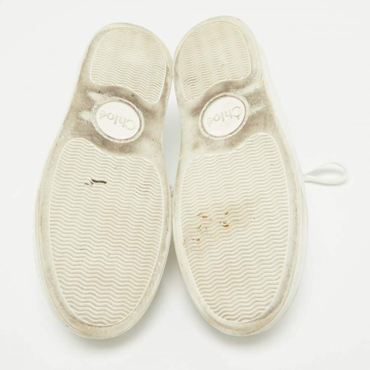 Pre Owned Chloe White Leather Lauren Lace Up Sneakers Size 36