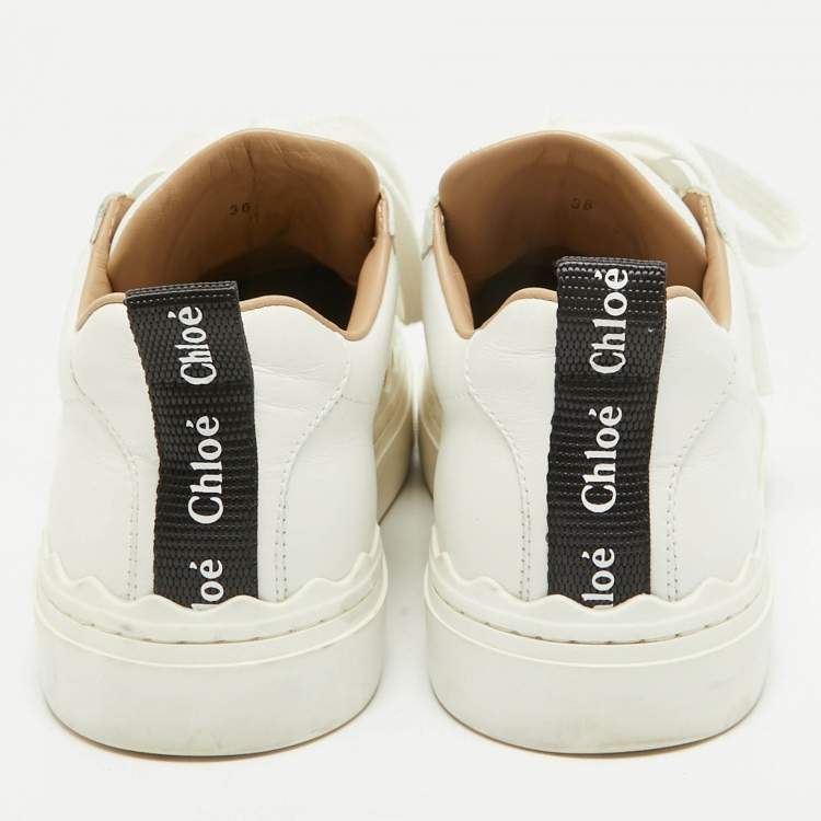 Pre Owned Chloe White Leather Lauren Lace Up Sneakers Size 36
