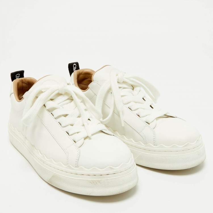 Pre Owned Chloe White Leather Lauren Lace Up Sneakers Size 36