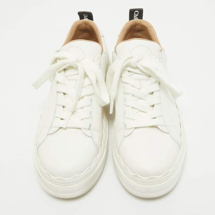 Pre Owned Chloe White Leather Lauren Lace Up Sneakers Size 36