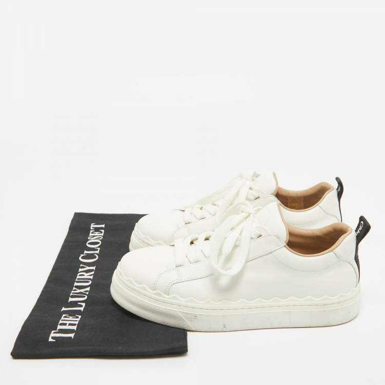 Pre Owned Chloe White Leather Lauren Lace Up Sneakers Size 36