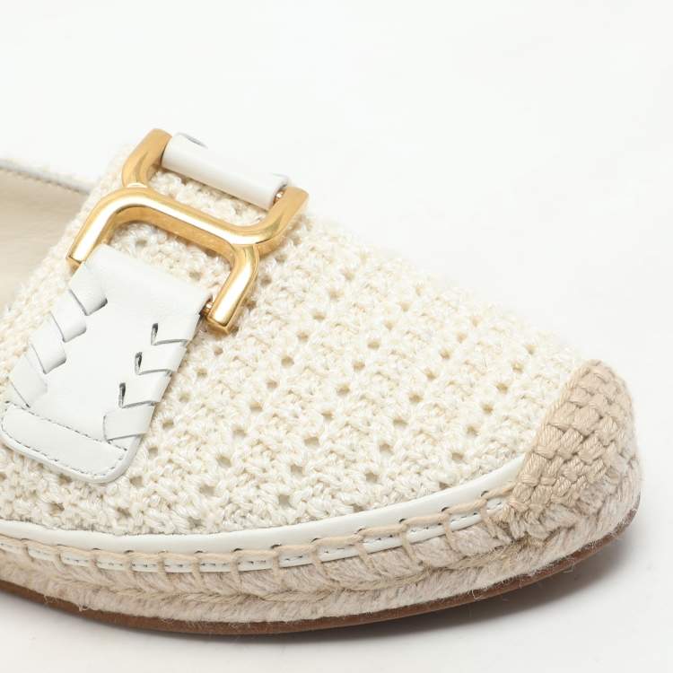 Pre Owned Chloe Off-White Crochet Marcie Espadrille Flats Size 38