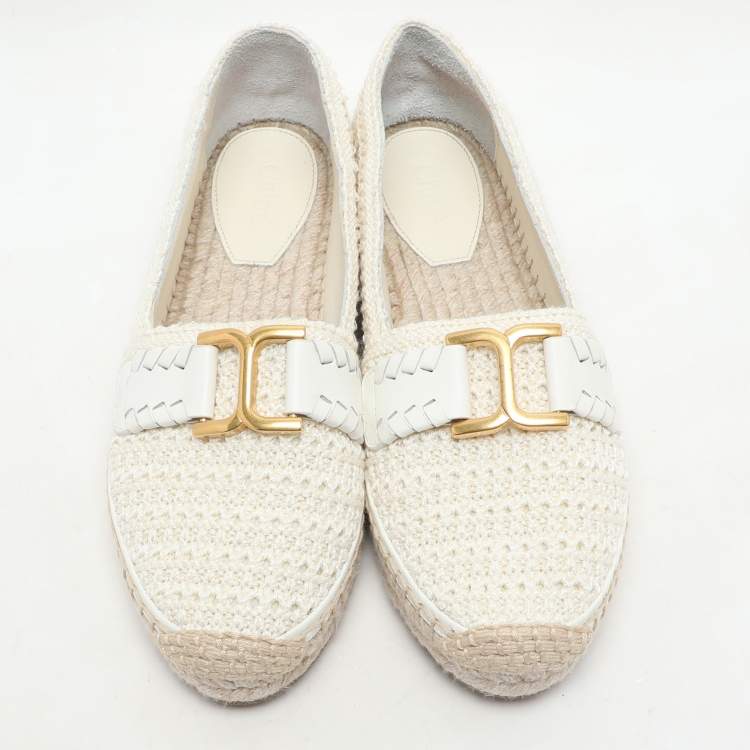 Pre Owned Chloe Off-White Crochet Marcie Espadrille Flats Size 38