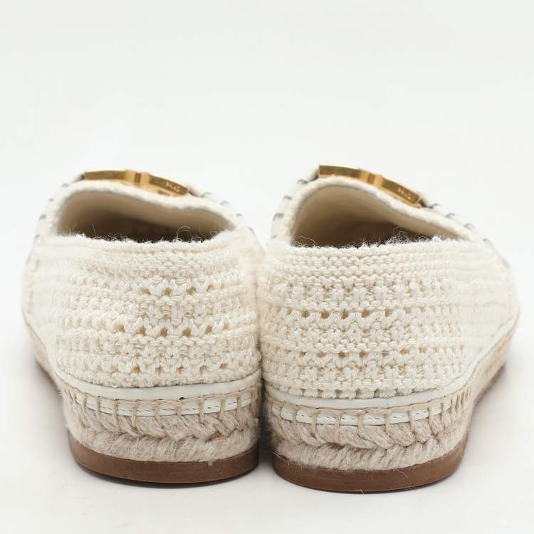 Pre Owned Chloe Off-White Crochet Marcie Espadrille Flats Size 38