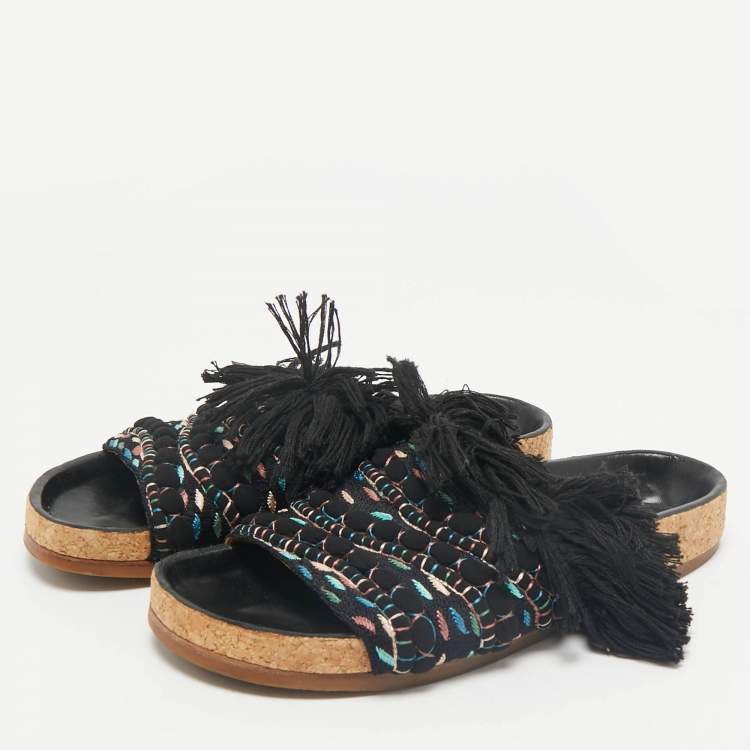 Pre Owned Chloe Multicolor Crochet Wavy Flat Sandals Size 37